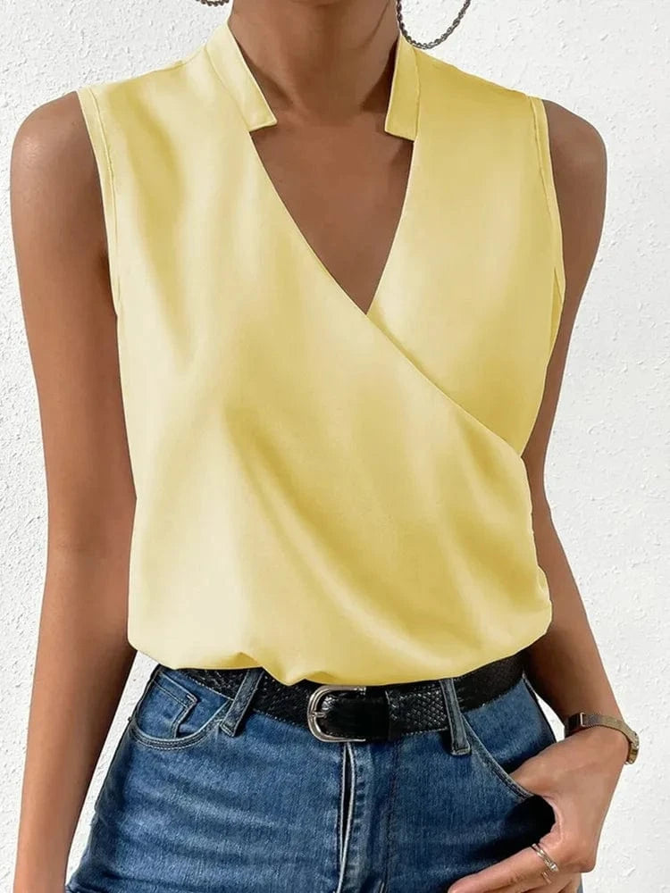 2023 Summer New women's Casual V-neck regular pullover Solid color Women's top T-shirt vest