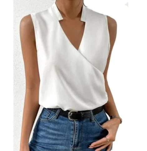 2023 Summer New women's Casual V-neck regular pullover Solid color Women's top T-shirt vest
