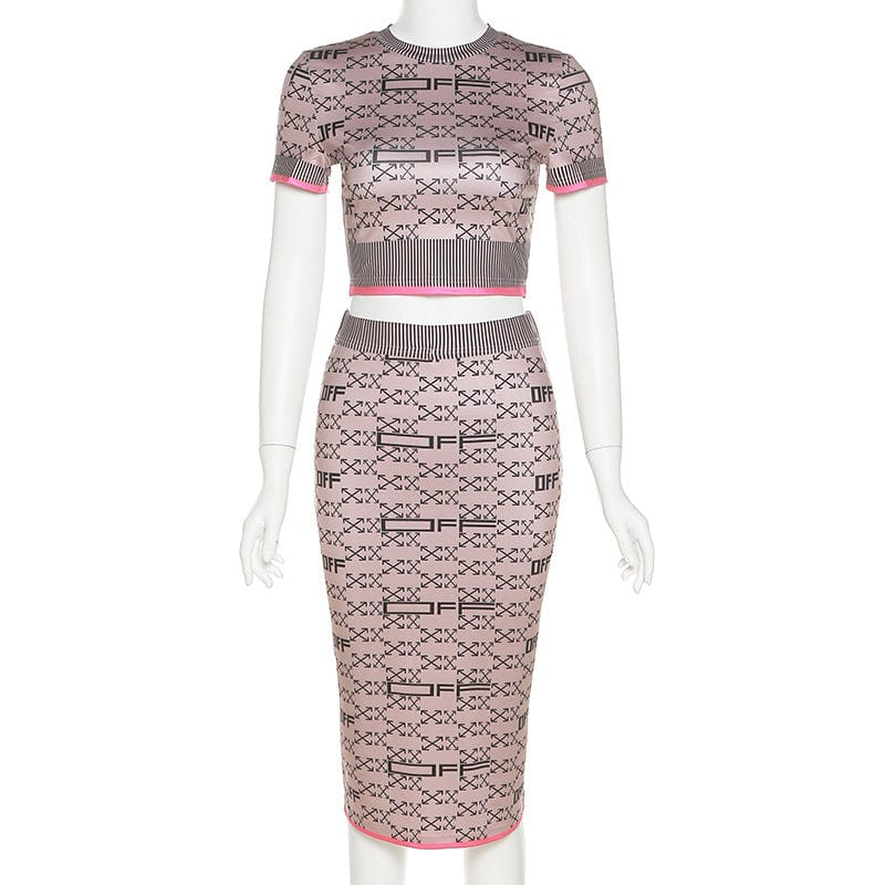 2023 Summer New Women's Fashion Round Neck Short Sleeve T-shirt Slim Wrap Hip Skirt Set Women