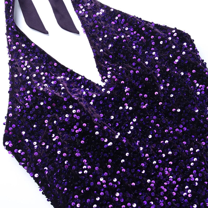 2023 Summer Sequined Mini Dress Women's Bodycon Dress Spaghetti Strap Sexy Girls Halter Glitter Evening Party Prom Club Dress
