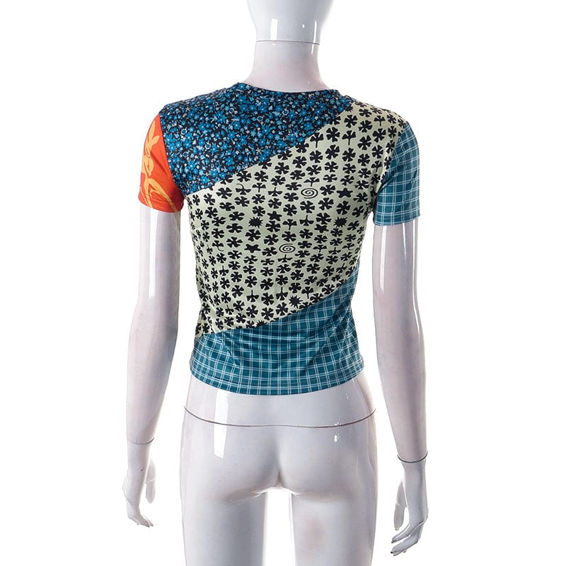 2023 Summer Street Fitted Crop Top Long Sleeve Fashion Print Crew Neck Crop Top Tshirt