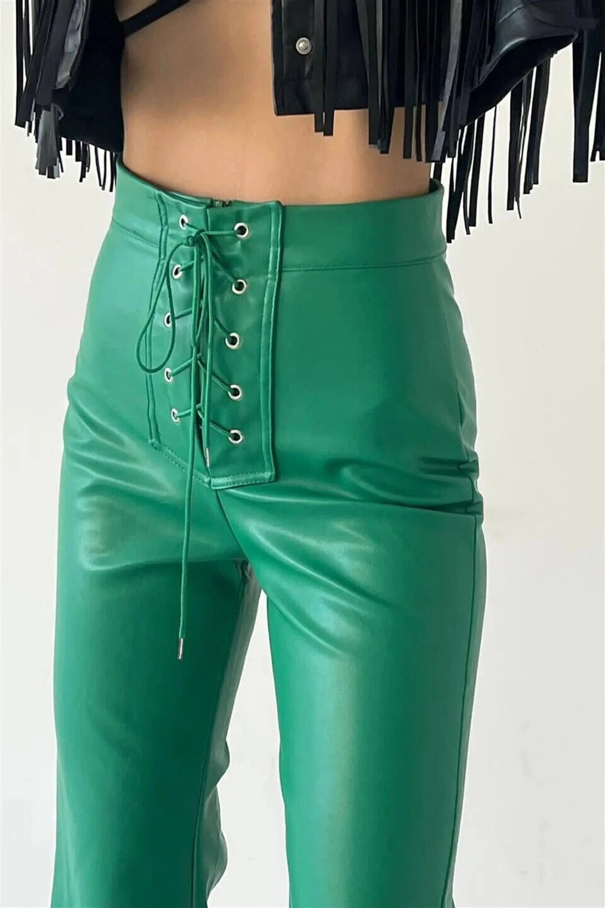 2023  Women's Fashion Sexy High Waist Solid Color Long  Pants Straight Flared Leather Trousers Ladies Casual Loose Pants