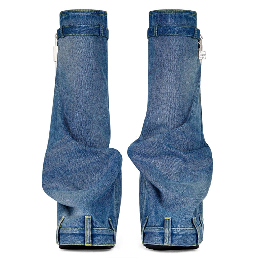 2023 Women's Spring Knee Boots Zipper Denim Washed Cloth Create Old Design Wedge Heel Thick Sole Round Toe Boots