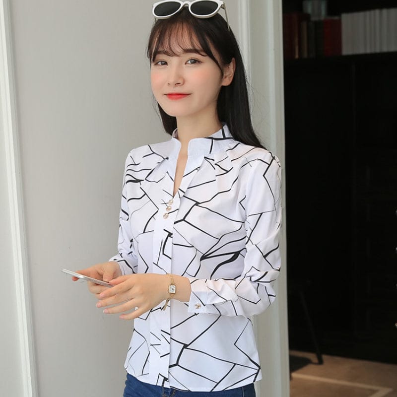 2023 Women Tops And Blouses Stripe Print Elegant Long Sleeve Office Lady Work Wear Shirts Female Slim Blusas