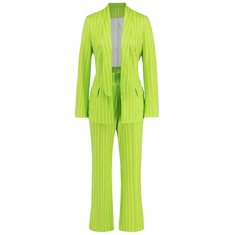 2024 Autumn and Winter New Fashion Casual Simple Fashion Striped Suit Jacket and Straight Leg Pant Suit