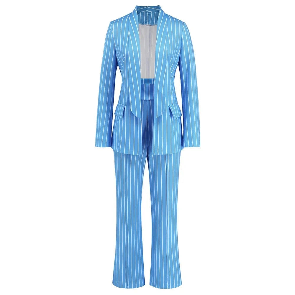 2024 Autumn and Winter New Fashion Casual Simple Fashion Striped Suit Jacket and Straight Leg Pant Suit