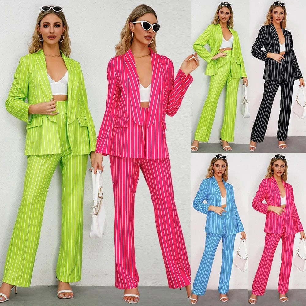 2024 Autumn and Winter New Fashion Casual Simple Fashion Striped Suit Jacket and Straight Leg Pant Suit