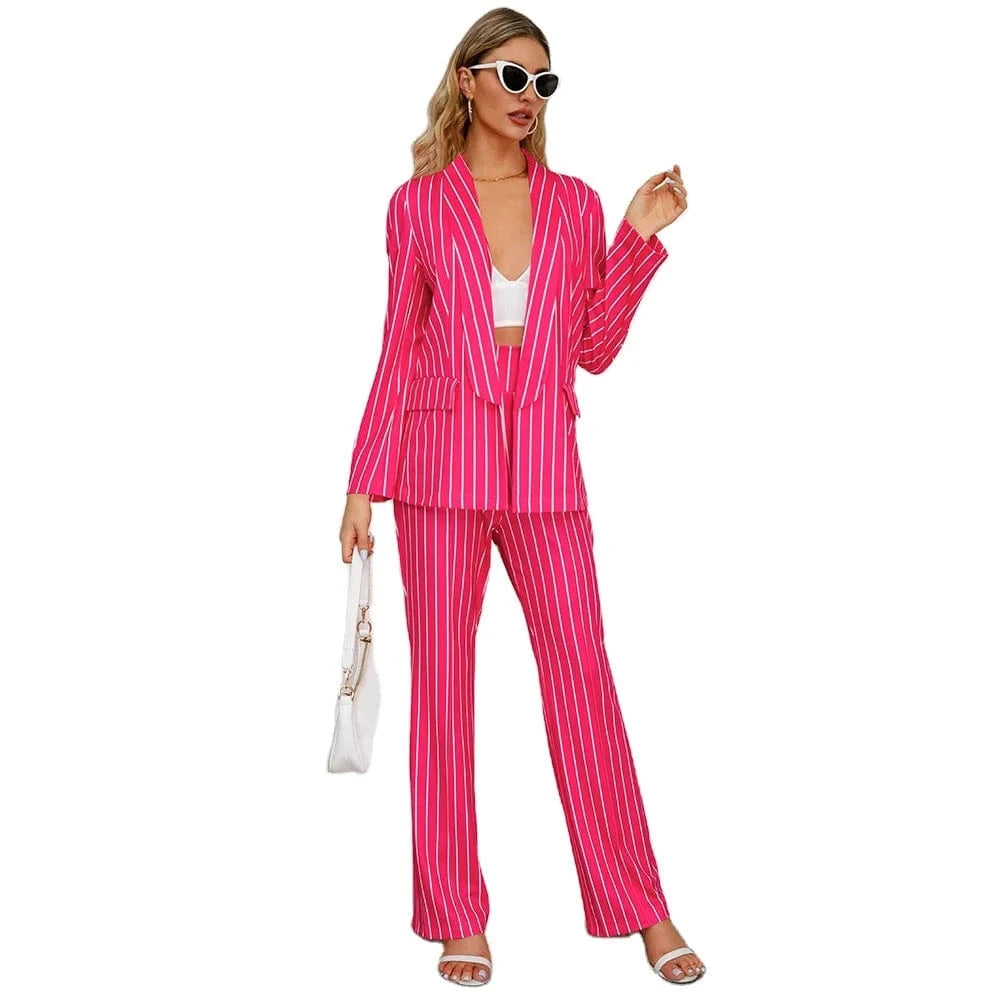 2024 Autumn and Winter New Fashion Casual Simple Fashion Striped Suit Jacket and Straight Leg Pant Suit