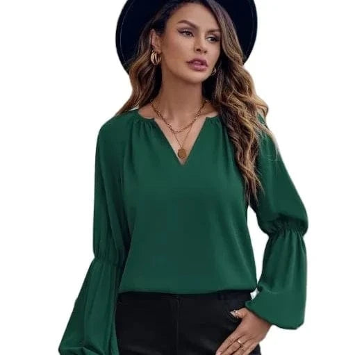 2024 Autumn Winter Women Shirts Tops Solid Color V-Neck Women's Lace Ruffle Long Sleeve Fashion Loose Casual Blouse