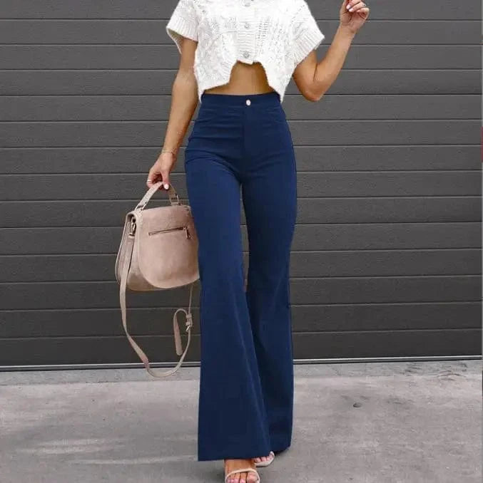 2024 Best-Selling Spring and Summer Women's Middle Waist Long  Pants Straight Wide Leg Flared  Ladies Casual Loose Pant