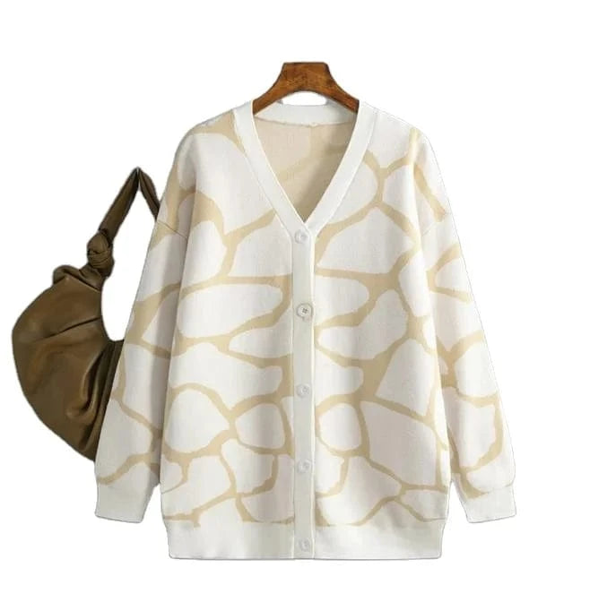 2024 Best-Selling Women Autumn and Winter Line Pattern Cardigan Single Breasted V-neck Long Sleeve Casual Loose Knitted Coat