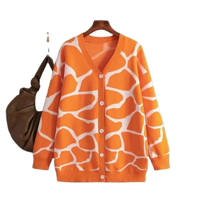 2024 Best-Selling Women Autumn and Winter Line Pattern Cardigan Single Breasted V-neck Long Sleeve Casual Loose Knitted Coat