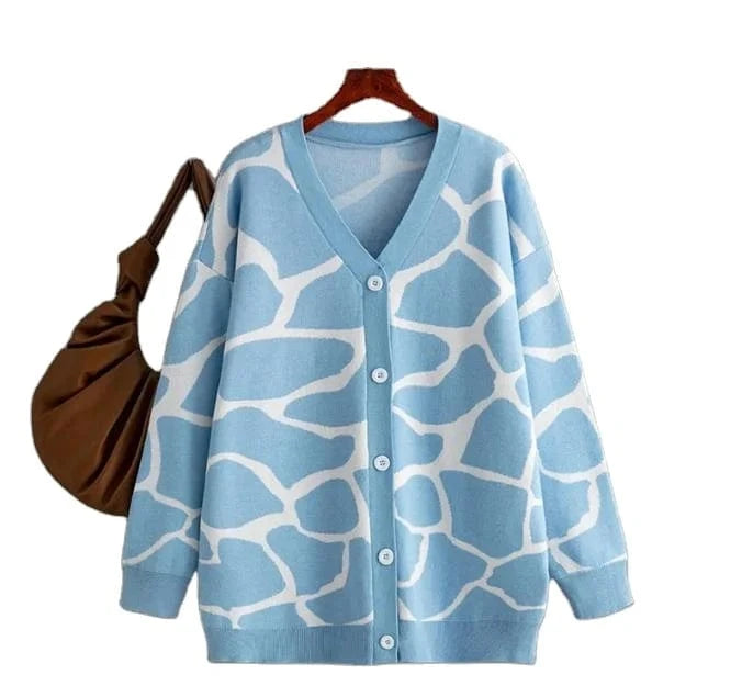 2024 Best-Selling Women Autumn and Winter Line Pattern Cardigan Single Breasted V-neck Long Sleeve Casual Loose Knitted Coat