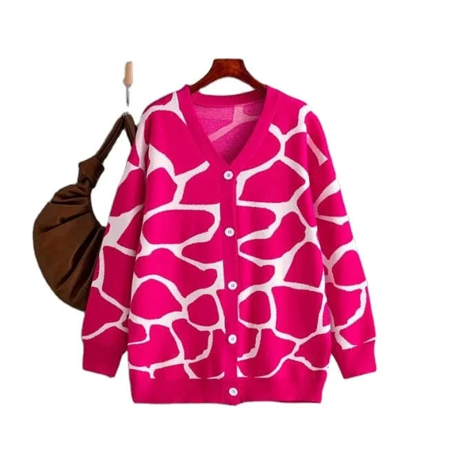 2024 Best-Selling Women Autumn and Winter Line Pattern Cardigan Single Breasted V-neck Long Sleeve Casual Loose Knitted Coat