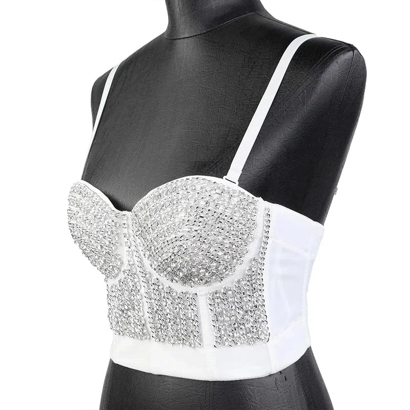 2024 Corset Top Women Pearls Decoration Sexy Sleeveless Pearls Bustier Push Up Night Club Bralette Bra