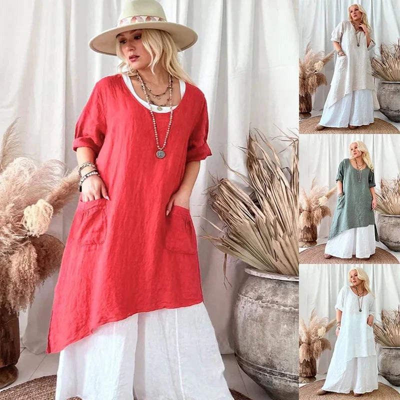 2024 European and American Autumn New Product Simple and Loose Versatile Irregular Hem Women's Dress (No Pants)