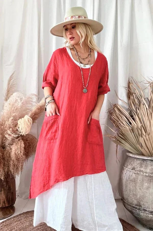 2024 European and American Autumn New Product Simple and Loose Versatile Irregular Hem Women's Dress (No Pants)