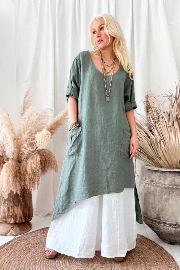 2024 European and American Autumn New Product Simple and Loose Versatile Irregular Hem Women's Dress (No Pants)