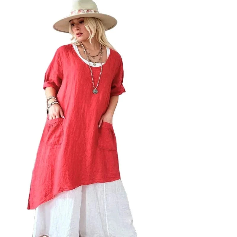 2024 European and American Autumn New Product Simple and Loose Versatile Irregular Hem Women's Dress (No Pants)