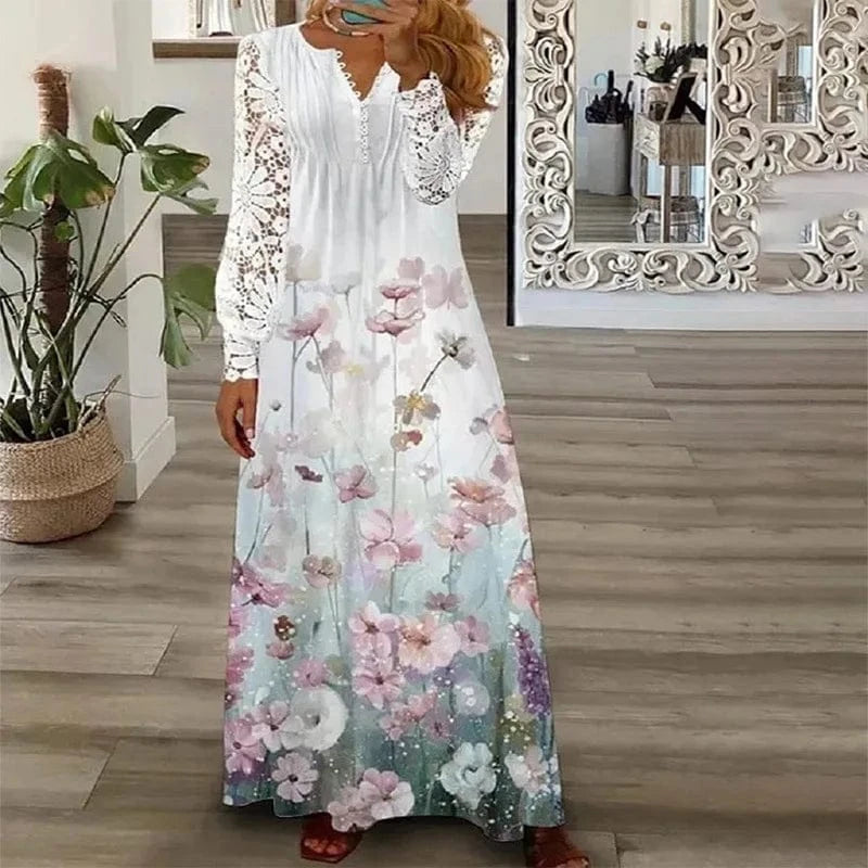 2024 Fashion New Hot Sale Autumn and Winter Women's New Dress Fashionable Printed Lace Long Sleeve Dress