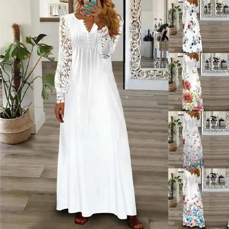 2024 Fashion New Hot Sale Autumn and Winter Women's New Dress Fashionable Printed Lace Long Sleeve Dress