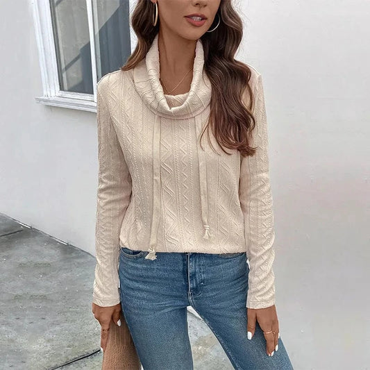 2024 Fashion Winter Solid Color Long Sleeve Hooded Heavy Knitting Turtleneck Sweater Women