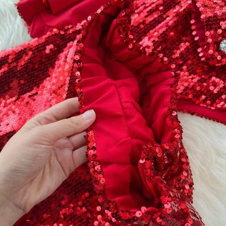 2024 fashionable sequin sparkling set for women with loose long sleeved shirt+high waisted wide pants