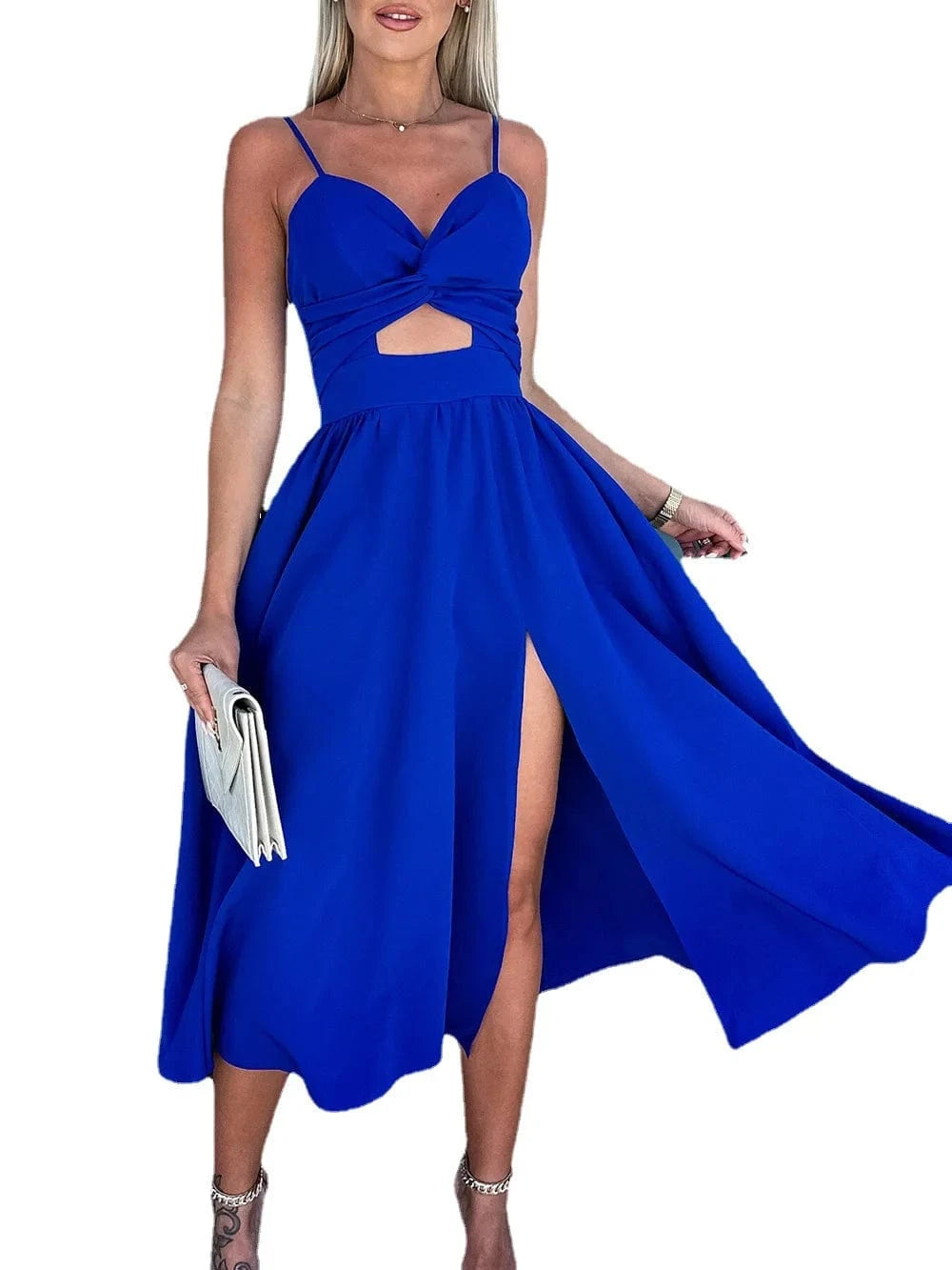 2024 Hot Sale Elegant Dress New Women's Suspender V-neck Large Swing Dress Close-fitting Backless Mid-length Dress