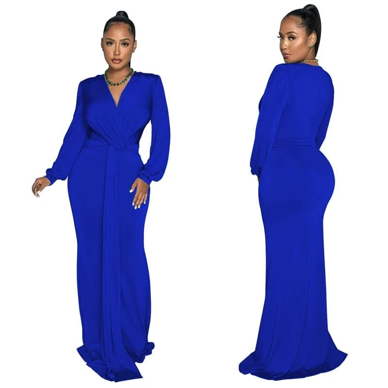 2024 latex women bandage black gowns evening dress formal elegant long sleeve deep v neck maxi evening dress with long sleeves