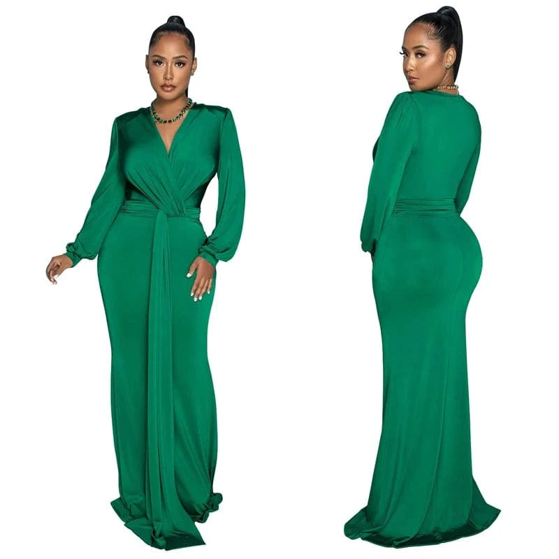 2024 latex women bandage black gowns evening dress formal elegant long sleeve deep v neck maxi evening dress with long sleeves