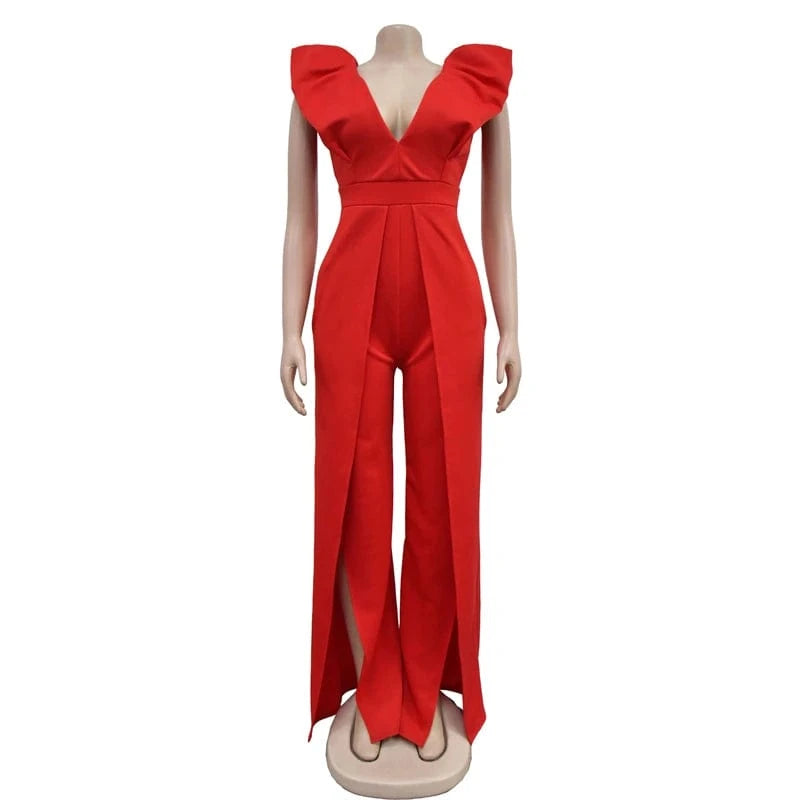 2024 luxury formal women puff shoulder deep v neck backless sexy long evening dinner gown woman romper jumpsuit dress for women