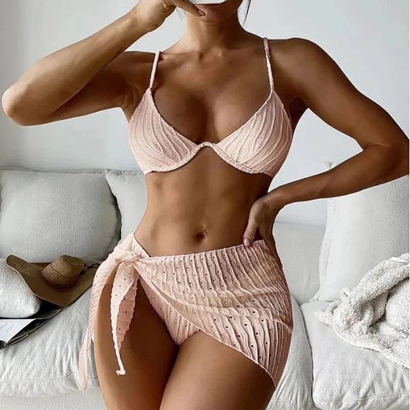 2024 new arrival luxury woman's trend beach wear bathing suit swimwear high waist mini halter bikini thong 3 piece set swimsuit