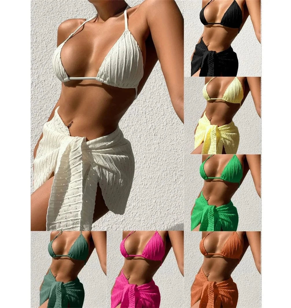 2024 new arrival luxury woman's trend beach wear bathing suit swimwear high waist mini halter bikini thong 3 piece set swimsuit