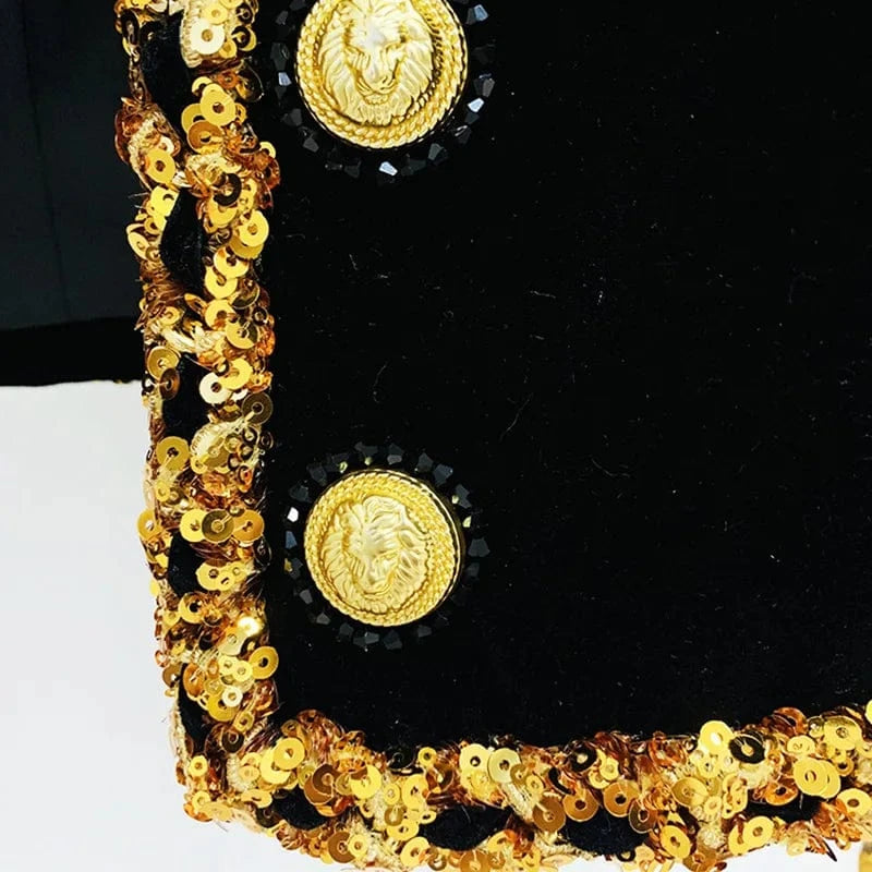 2024 New Arrivals Fashion Golden Buttons Beading Women Black Jacket women luxury jacket