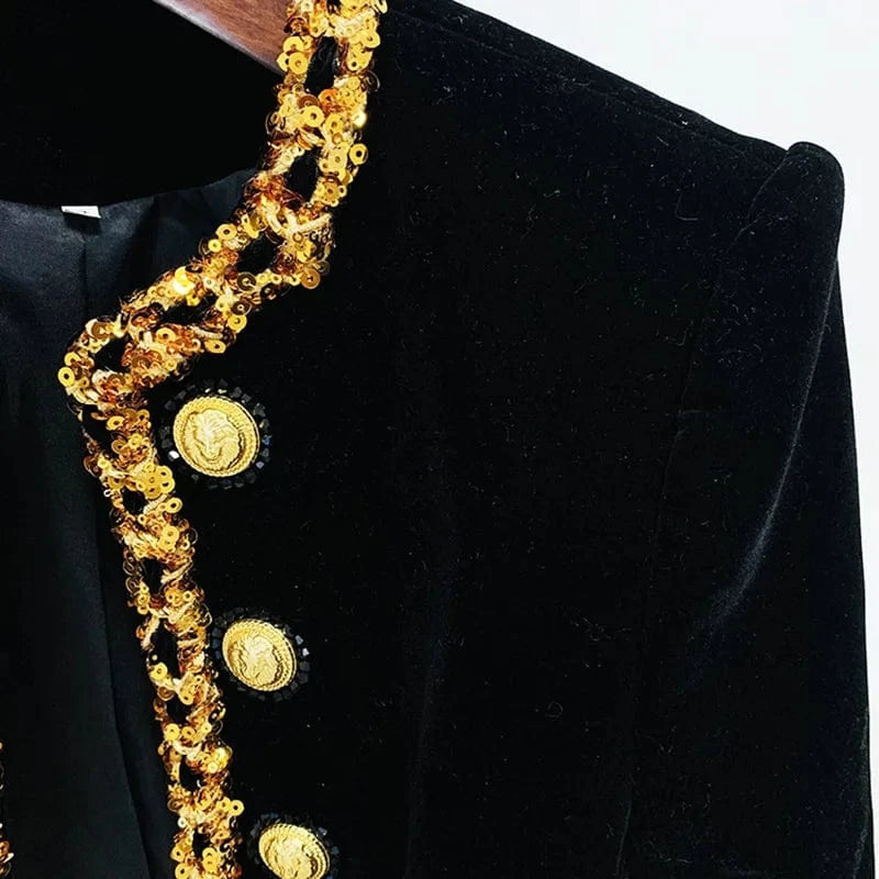 2024 New Arrivals Fashion Golden Buttons Beading Women Black Jacket women luxury jacket