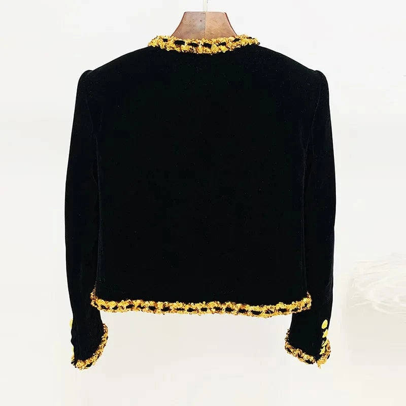 2024 New Arrivals Fashion Golden Buttons Beading Women Black Jacket women luxury jacket