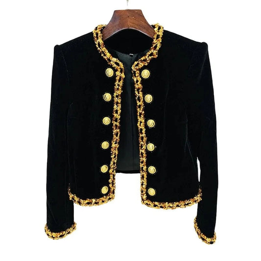 2024 New Arrivals Fashion Golden Buttons Beading Women Black Jacket women luxury jacket