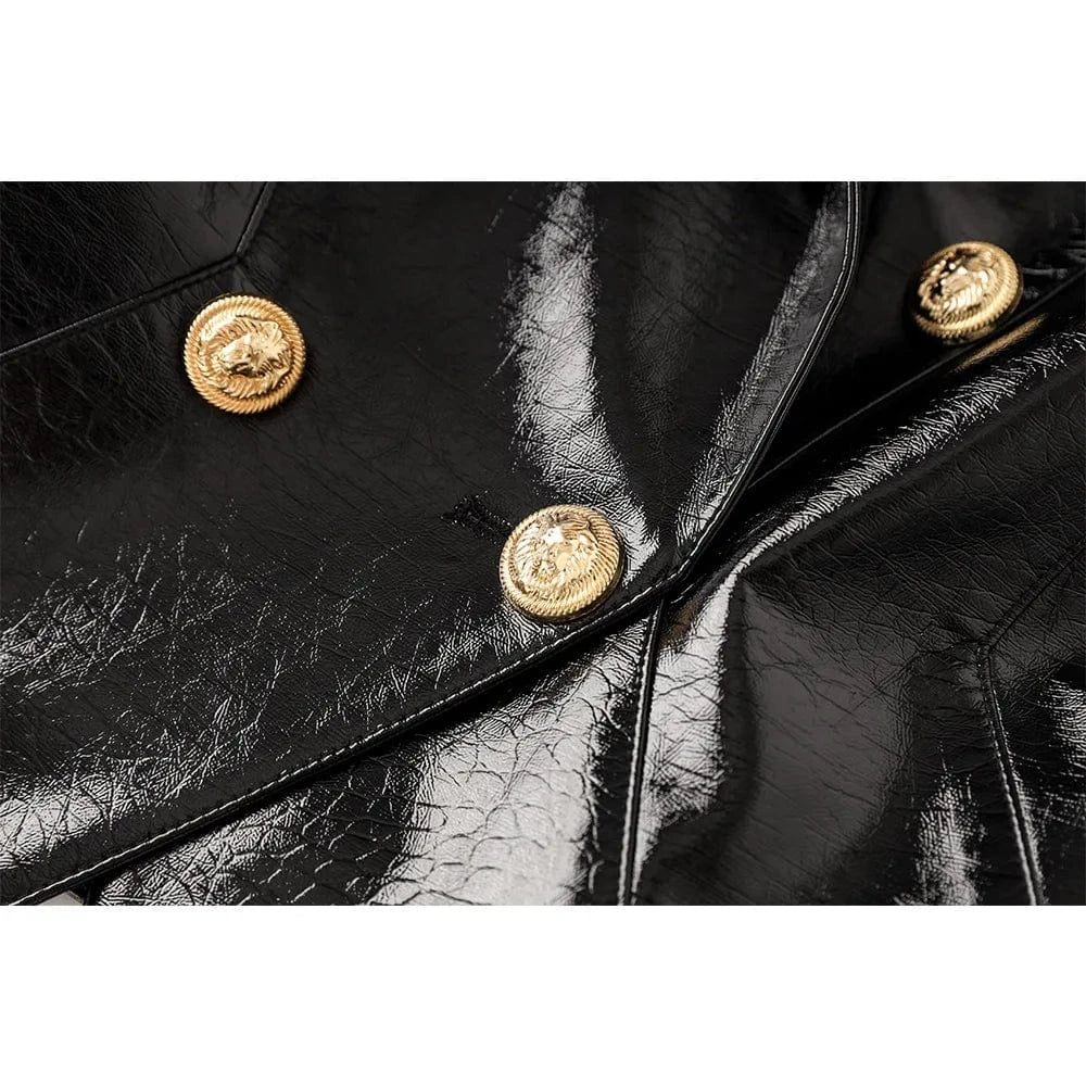 2024 New Arrivals Fashion Golden Buttons vegan leather Women Black jacket women leather jacket