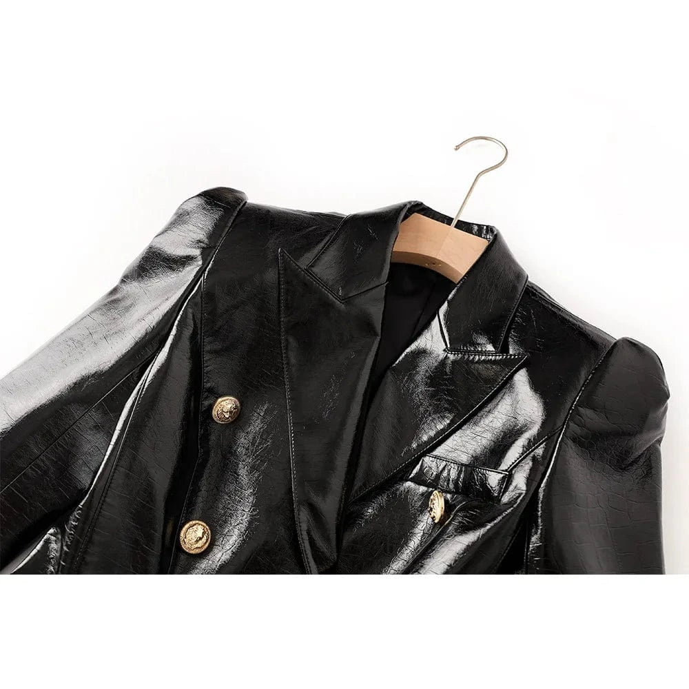 2024 New Arrivals Fashion Golden Buttons vegan leather Women Black jacket women leather jacket