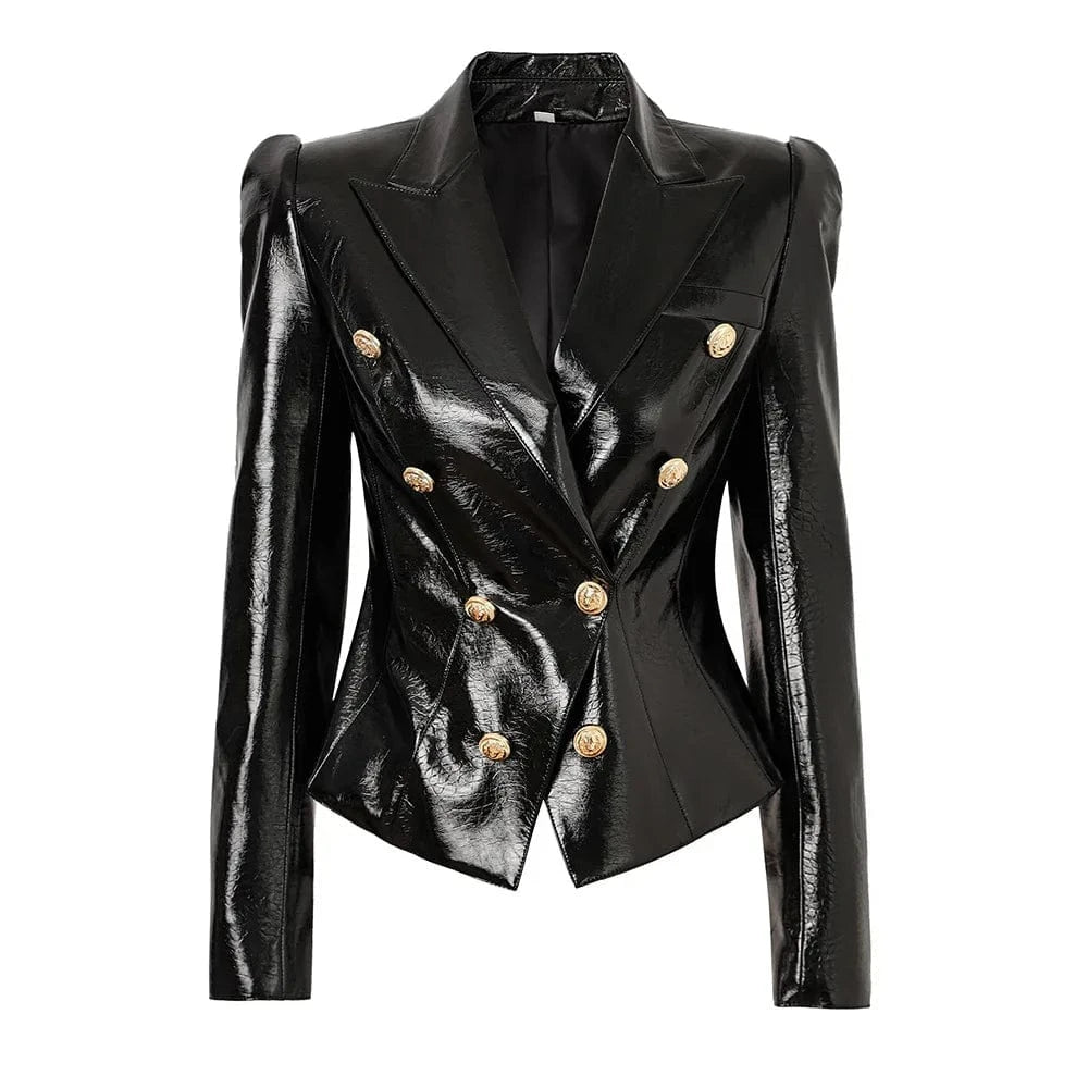 2024 New Arrivals Fashion Golden Buttons vegan leather Women Black jacket women leather jacket