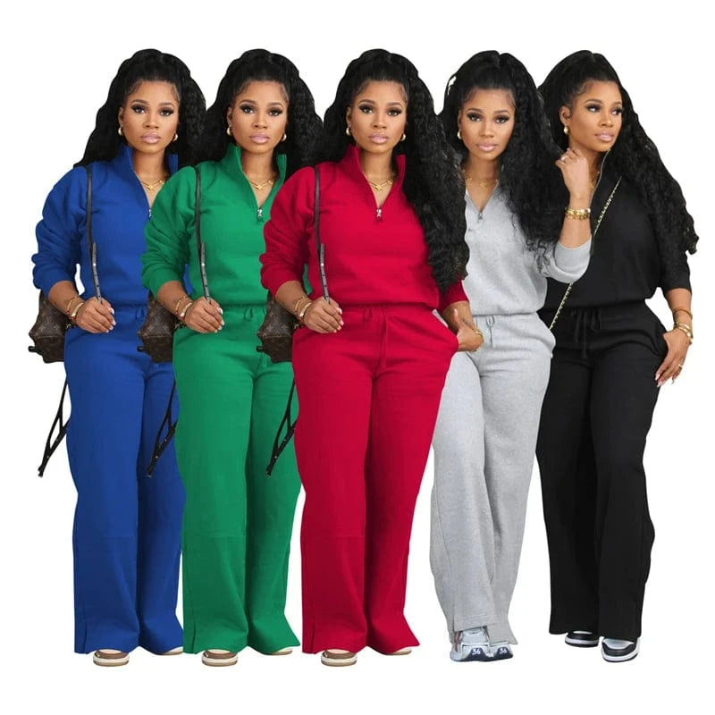 2024 new arrivals luxury women casual black half zip sweatshirt and jogger sweatpants sport 2 piece set clothes with sweatpants