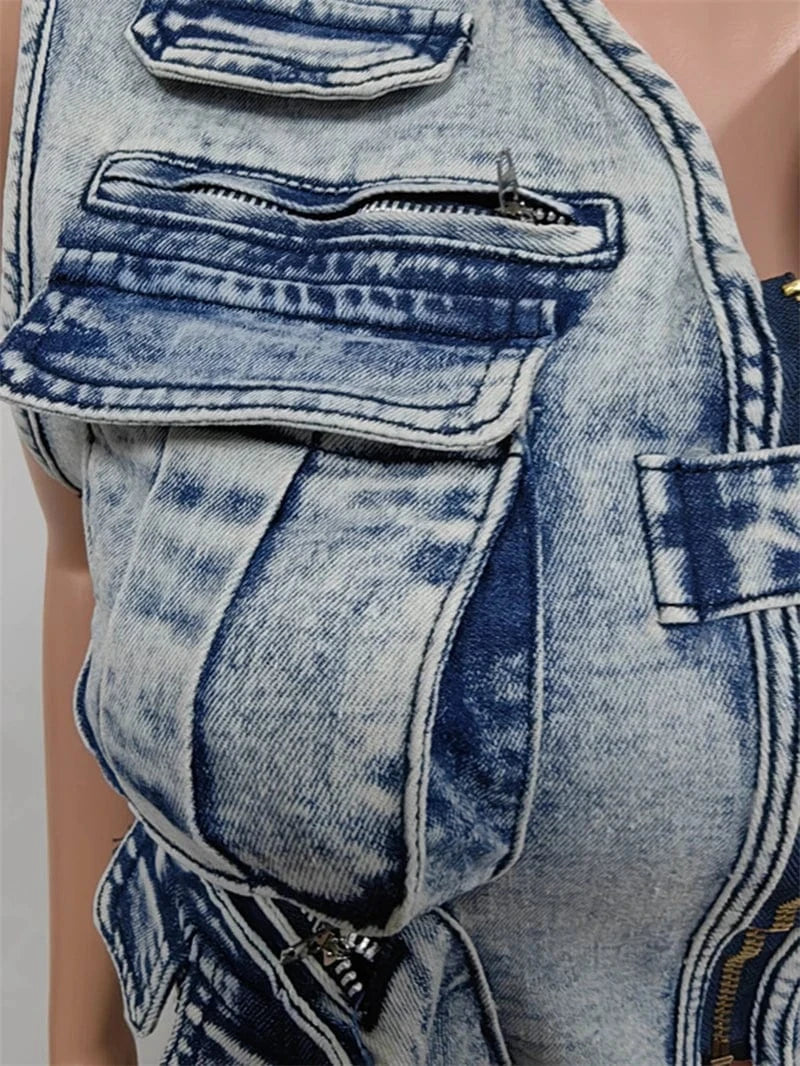 2024 new arrivals luxury women's clothing denim jeans vest and shorts two piece bodycon outfit set for women