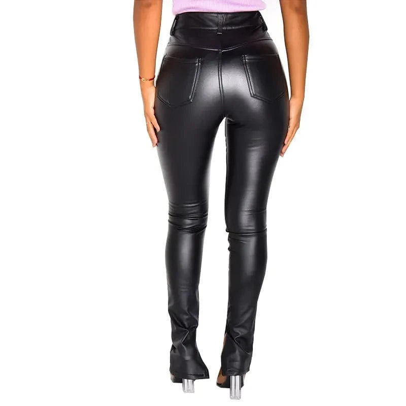2024 new arrivals spring female pants high waist woman wide leg pants flare leggings black Pu leather pants