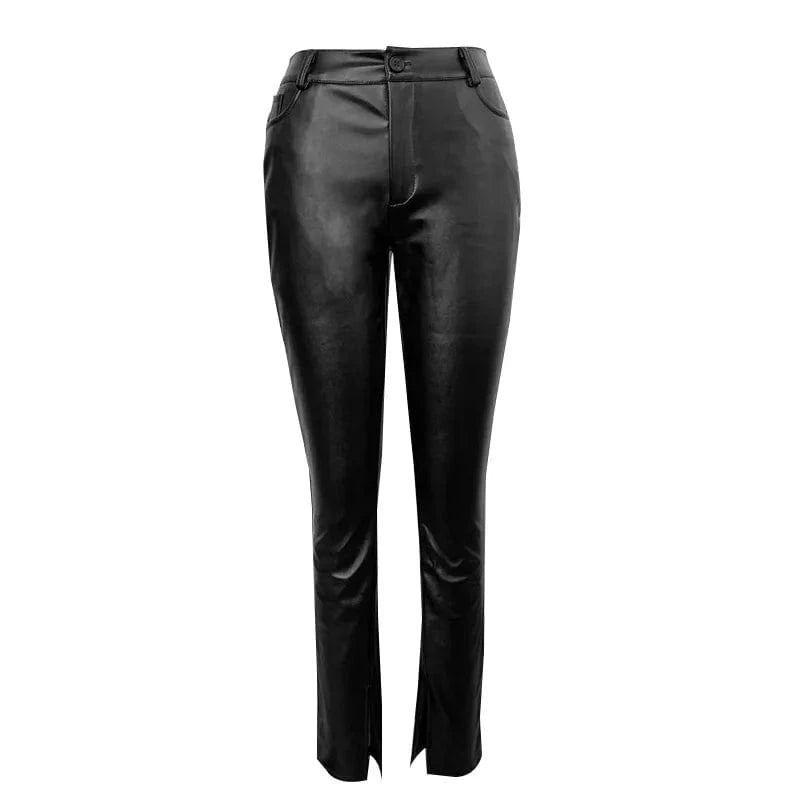 2024 new arrivals spring female pants high waist woman wide leg pants flare leggings black Pu leather pants