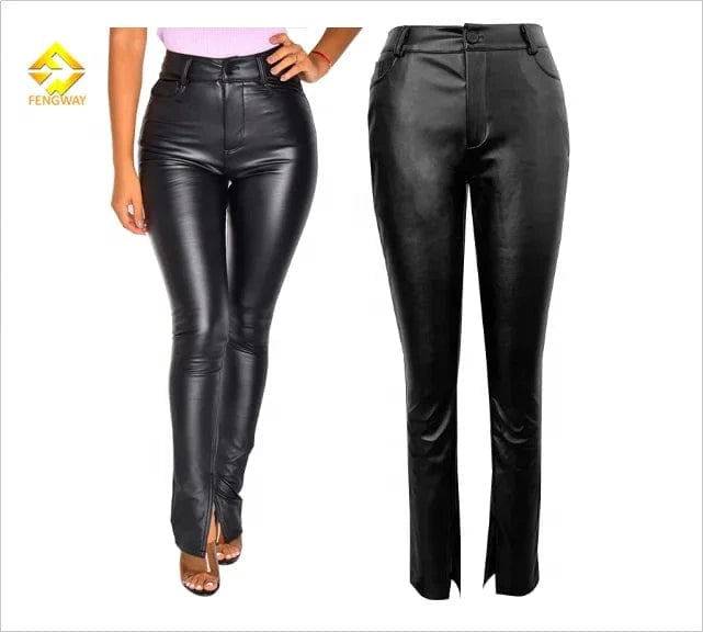 2024 new arrivals spring female pants high waist woman wide leg pants flare leggings black Pu leather pants