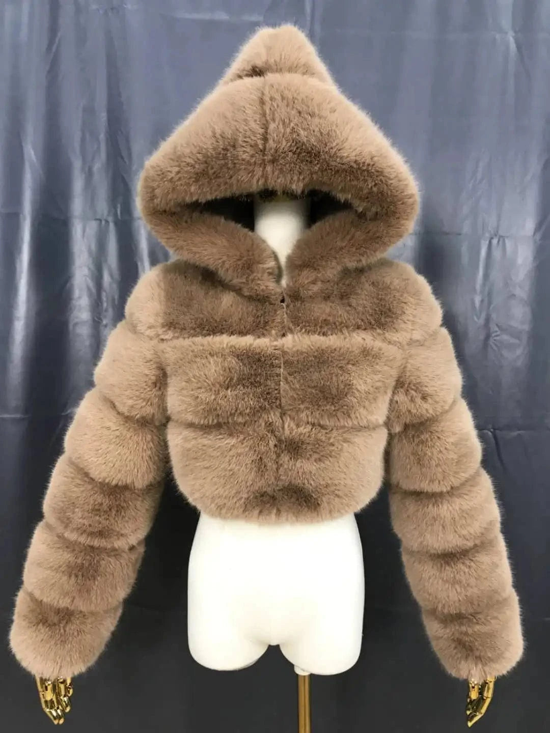 2024 New Arrivals Women Winter Clothes Faux Crop Hoodies Fur Jacket Fashion Long Fur Coat