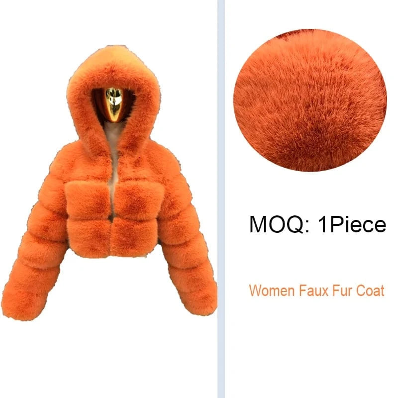 2024 New Arrivals Women Winter Clothes Faux Crop Hoodies Fur Jacket Fashion Long Fur Coat