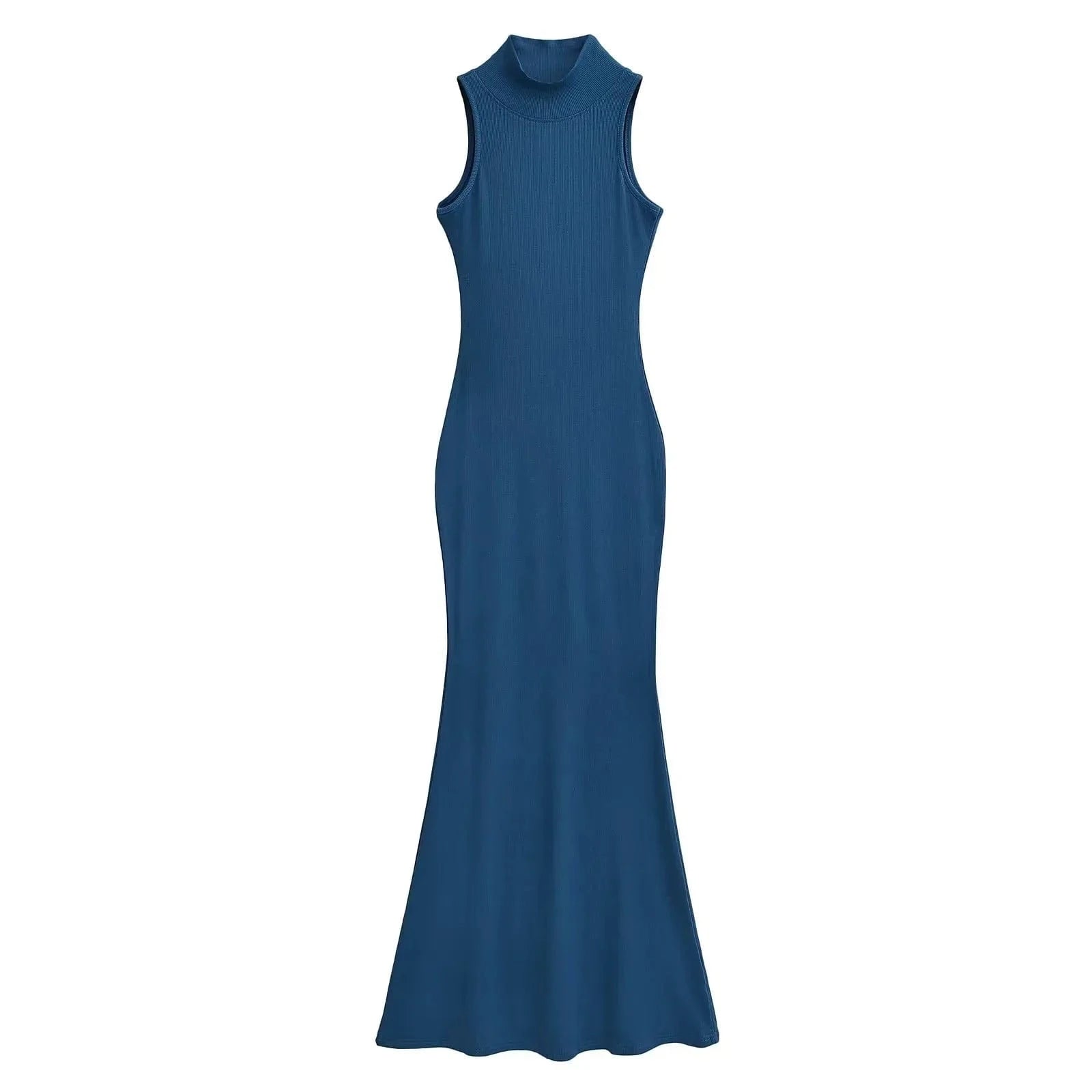 2024 New Colors High Neck  Mermaid Bodycon Dresses Solid Color Sleeveless knit waist women's lady elegant maxi dress