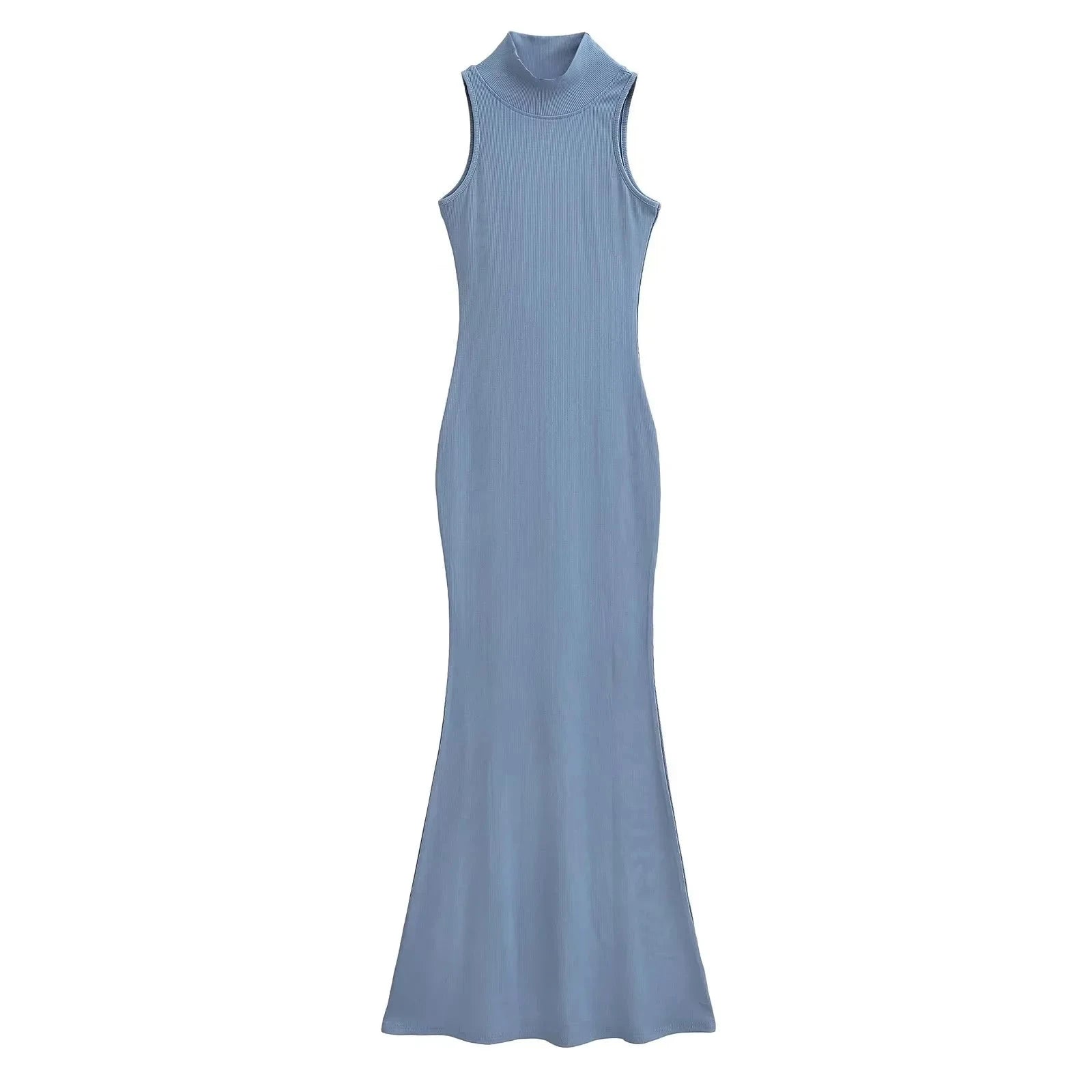 2024 New Colors High Neck  Mermaid Bodycon Dresses Solid Color Sleeveless knit waist women's lady elegant maxi dress