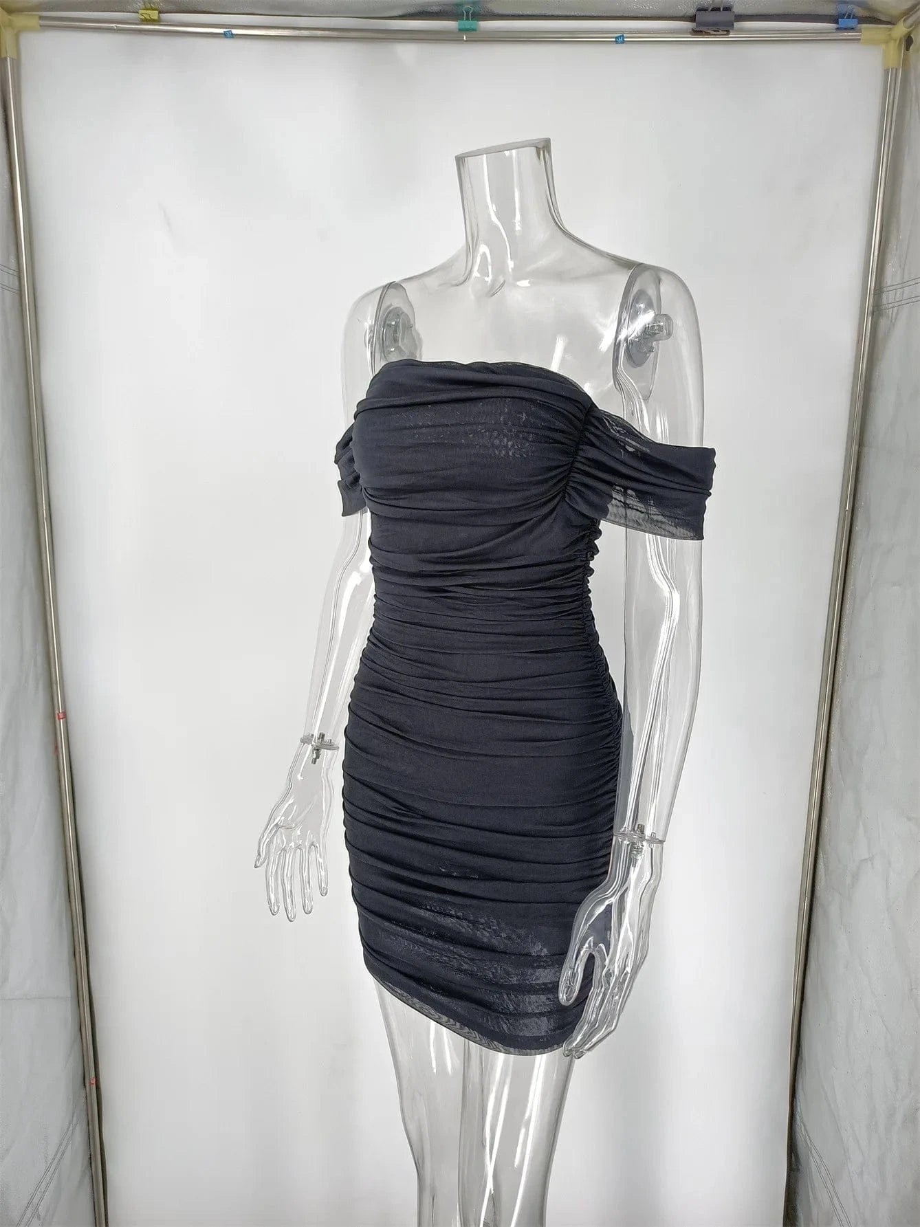 2024 New Cross border Sexy Bra Solid Color Dress Party Tight Mesh Wrap Hip Short Skirt